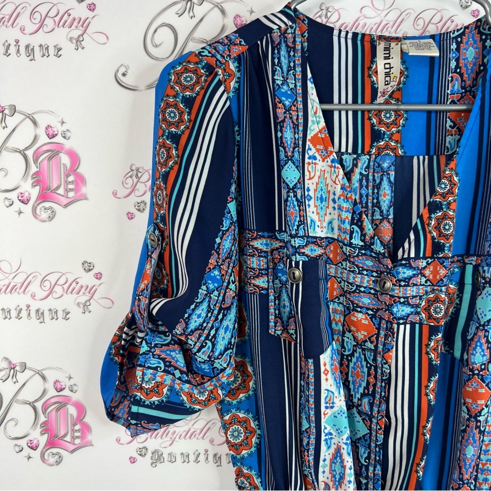 Mimi Chica dress Aztec button up Multicolor Long Sleeve Dress - Picture 6 of 11
